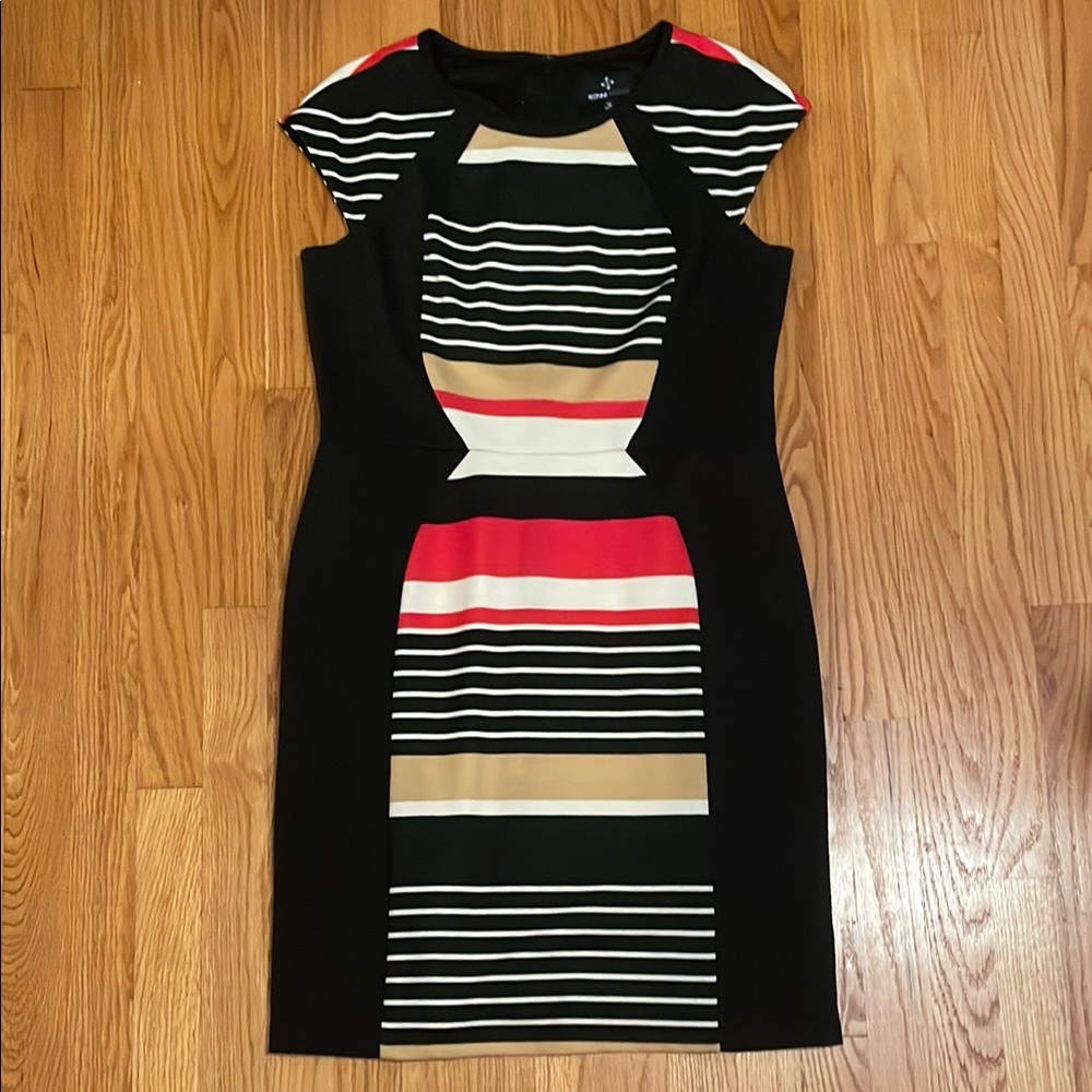 Ronni Nicole Black and Multicolored Striped Sheath Dress